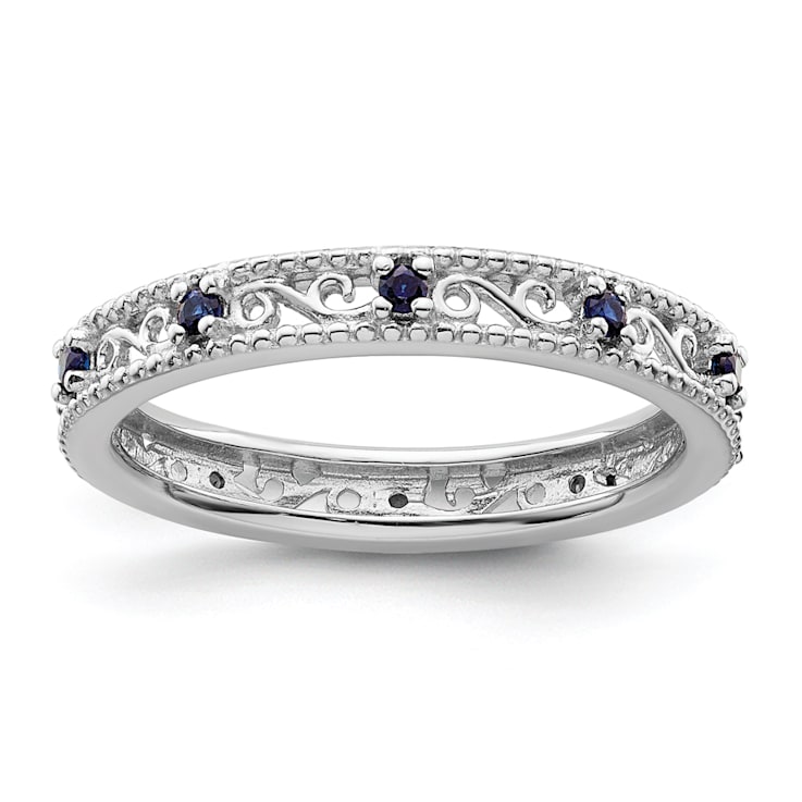 Sterling Silver Stackable Expressions Lab Created Sapphire Ring 0.2ctw