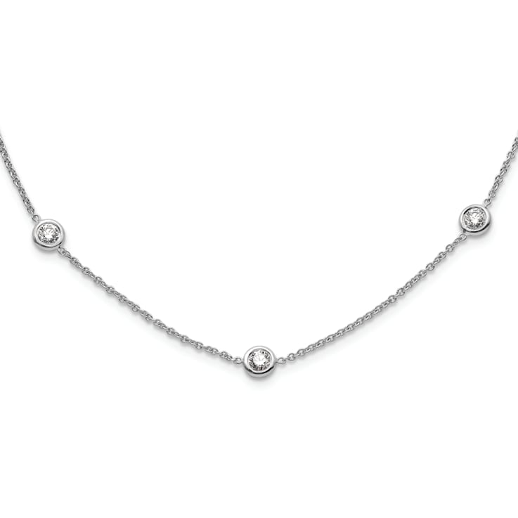 Rhodium Over 18K White Gold Diamond Stations 18 Inch Necklace