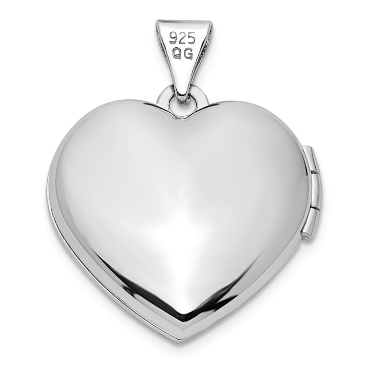 Rhodium Over Sterling Silver Diamond Rose Rhodium Hearts 18mm Locket