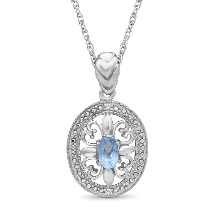 Sky Blue Topaz And White Diamond Sterling Silver Pendant With Chain 0.50ctw