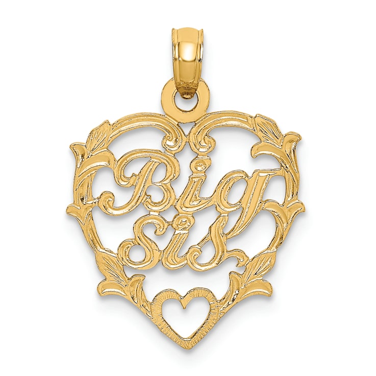 14k Yellow Gold Textured Big Sis in Heart Charm