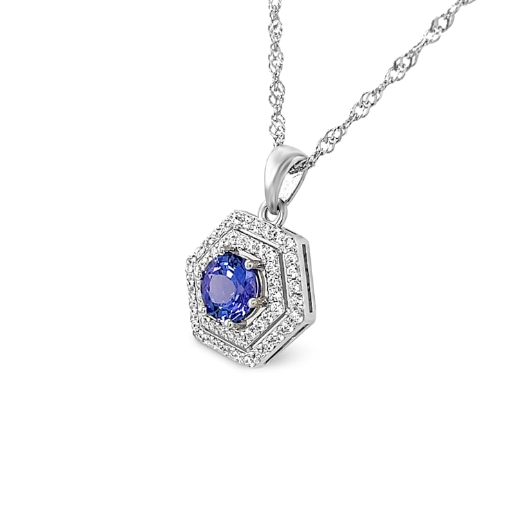Rhodium Over Sterling Silver 7mm Round Tanzanite and Cubic Zirconia
Pendant 1.50ctw