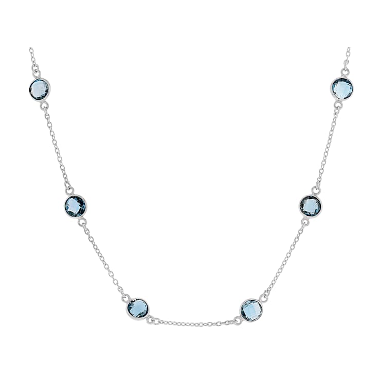 Blue Topaz Station Necklace In Sterling Silver 12.50ctw