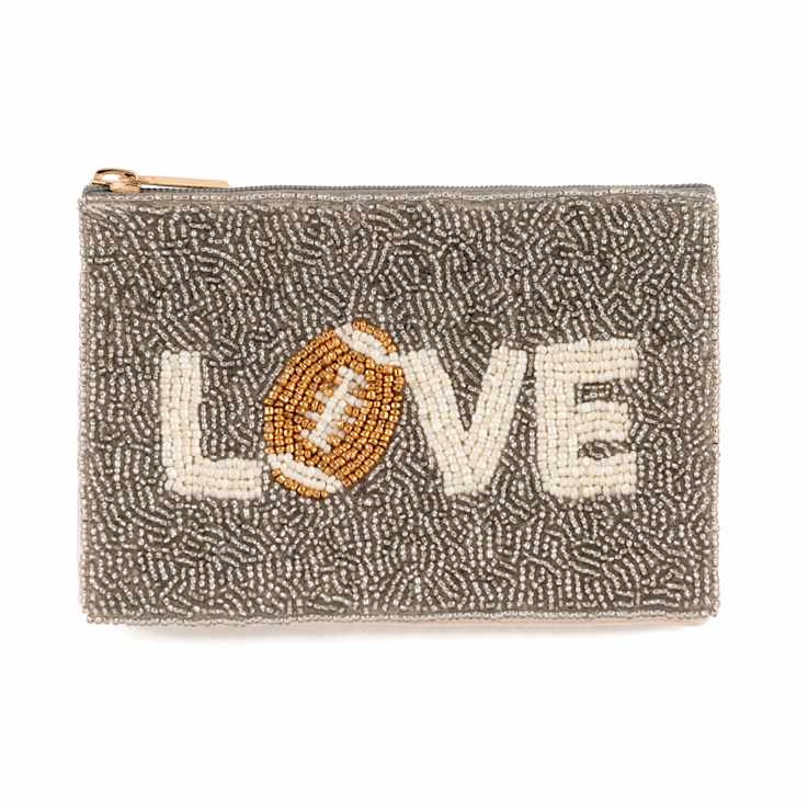 Shiraleah "LOVE" Glass Beaded Zip Pouch, Silver Color