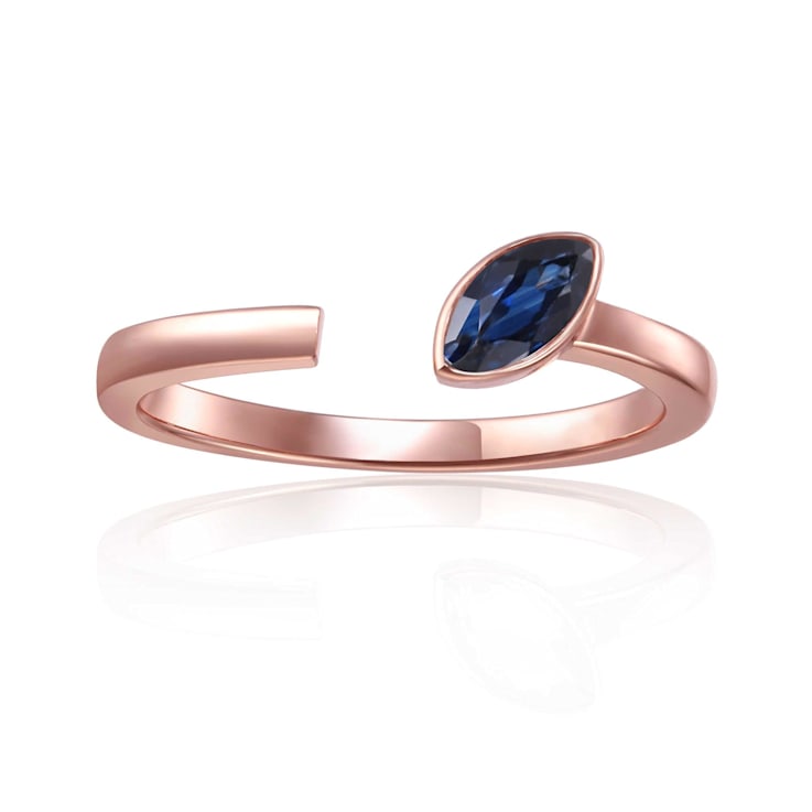 Blue Sapphire 14K Rose Gold Over Sterling Silver Marquise Solitaire Open
Design Ring, 0.25ct