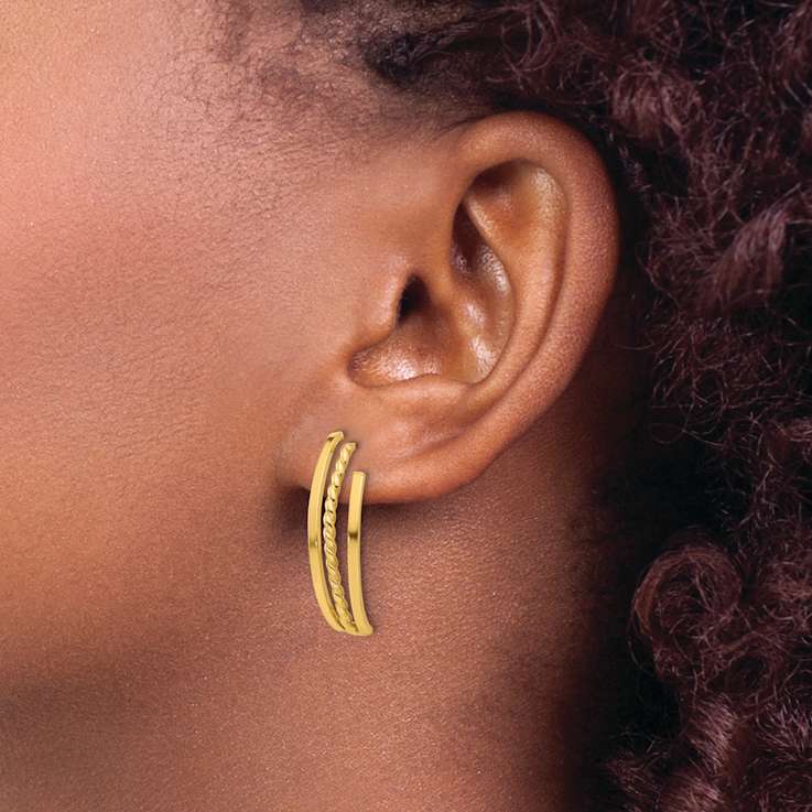 14k Yellow Gold Polished and Textured Twisted Dangle Earrings