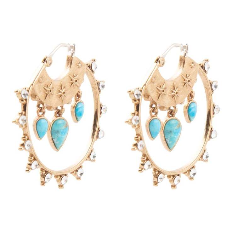 Barse Jewelry Blue Composite Turquoise Gold Tone Hoop Earrings
