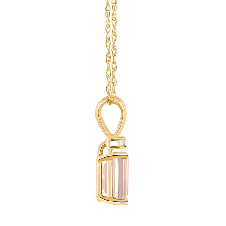 7x5mm Emerald Cut Morganite with Diamond Accent 14k Yellow Gold Pendant
With Chain