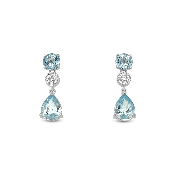 Rhodium Over Sterling Silver 9x7mm Pear Shape Aquamarine and White Cubic
Zirconia Earrings 3.40ctw