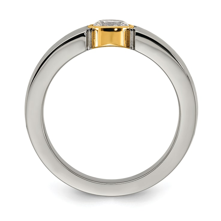 White Cubic Zirconia Yellow IP-Plating Over Titanium Men's Tapered Ring