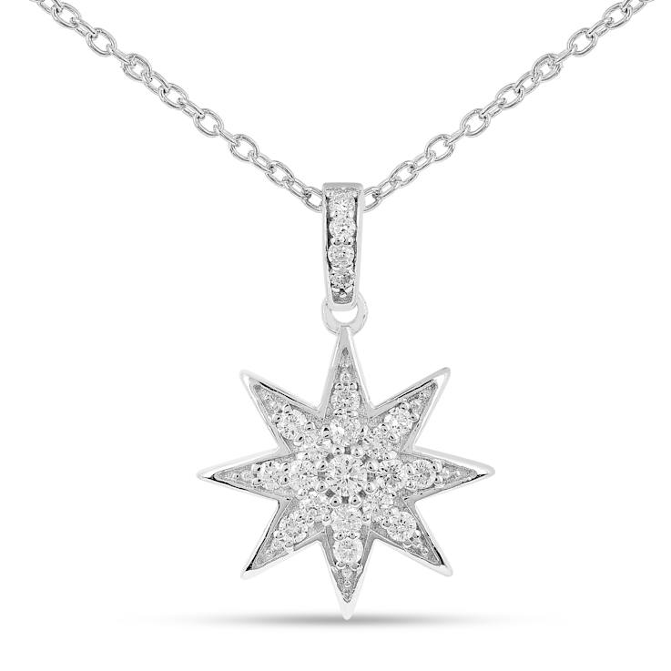 Lab-Grown Diamond with Rhodium Over Sterling Silver Star Pendant Necklace