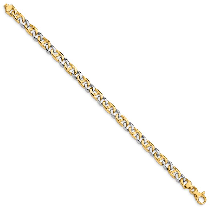 14k Yellow Gold and 14k White Gold 5.6mm Hand-polished Fancy Link Bracelet