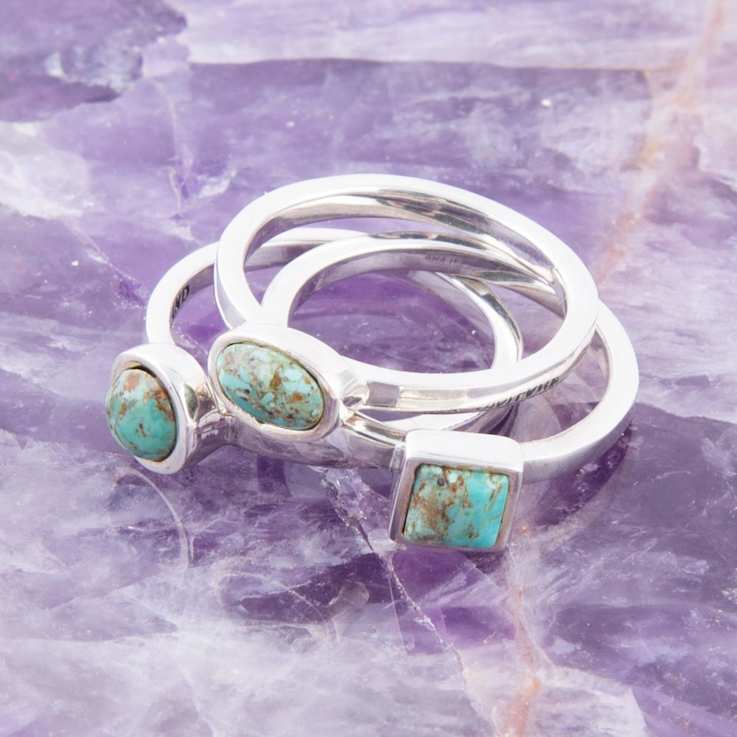 Barse Turquoise Stackable Band Ring In Sterling Silver Over Bronze