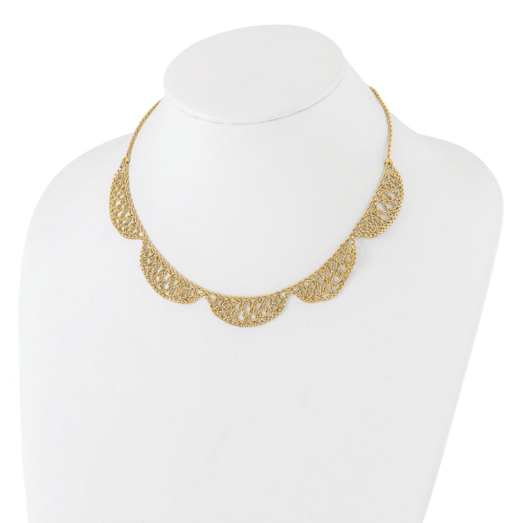 14K Yellow Gold Polished and Diamond-cut Fancy 17-inch Necklace