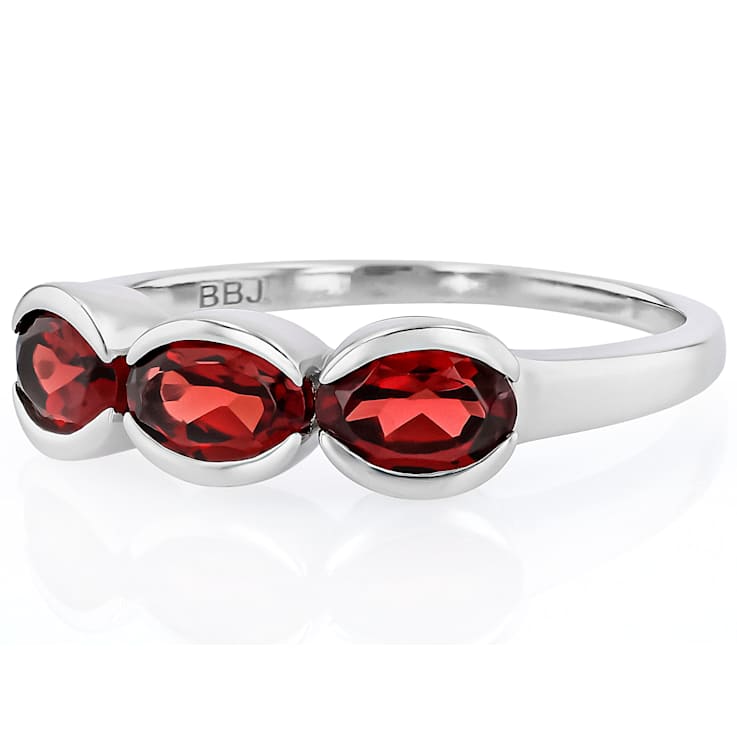 Red Garnet Three-Stone Ring In Platinum Over Sterling Silver 1.53ctw