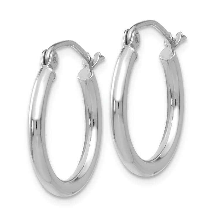 Rhodium Over 14k White Gold Polished 11/16" Tube Hoop Earrings