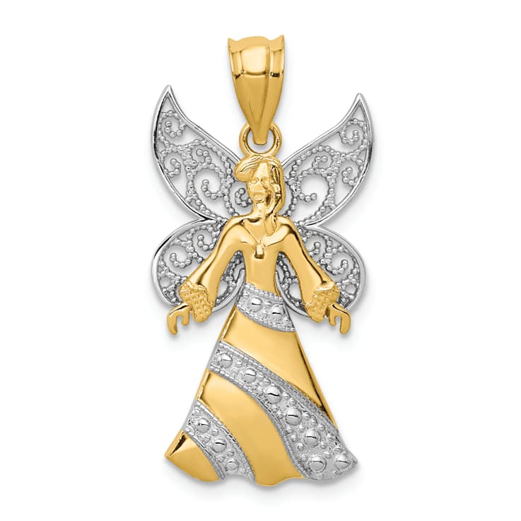 14K Two-tone Gold  Textured Angel Pendant