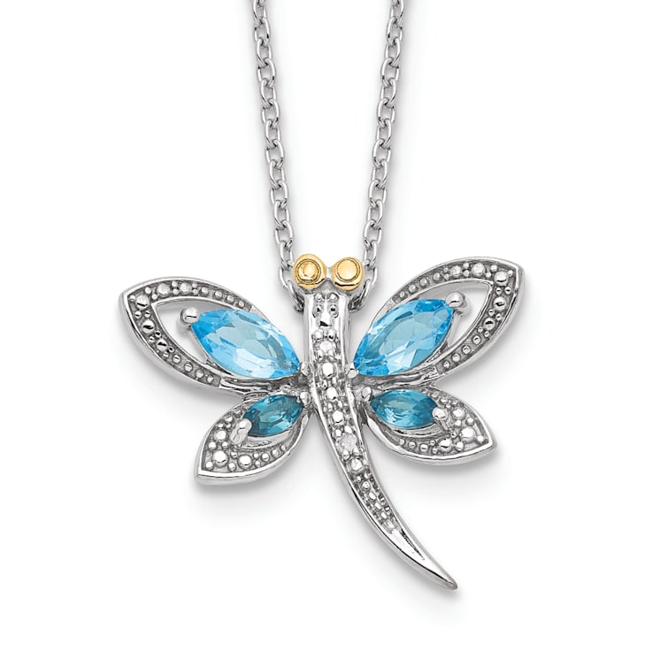 Rhodium Over Sterling Silver London Blue Topaz andDiamond Dragonfly
18" Necklace