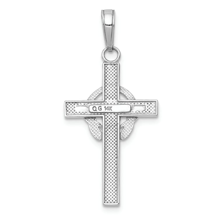 Rhodium Over 14K White Gold Polished Claddagh Cross Pendant