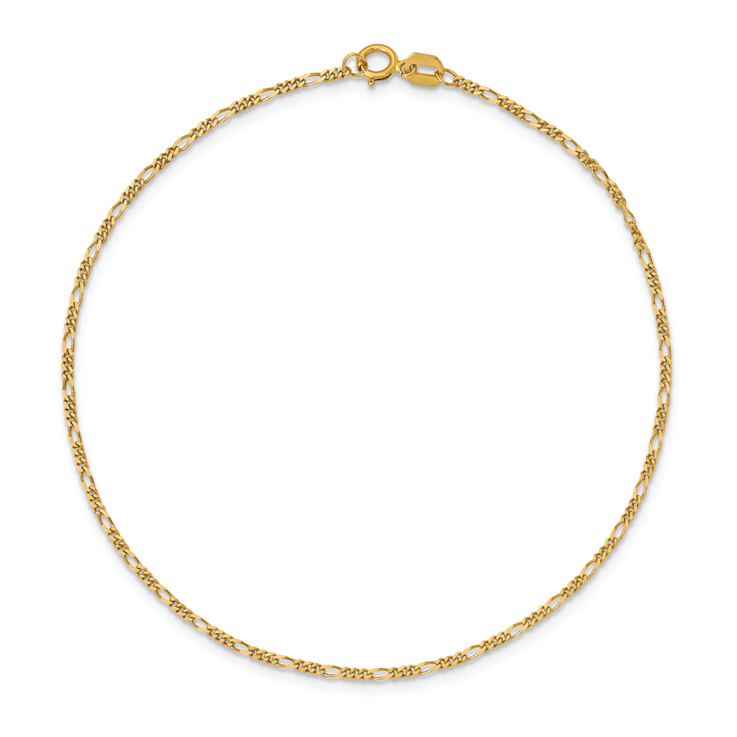 10k Yellow Gold 1.25mm Flat Figaro Pendant Link Bracelet