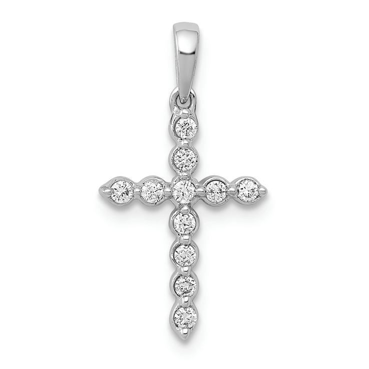 Rhodium Over 14k White Gold Diamond Cross Pendant