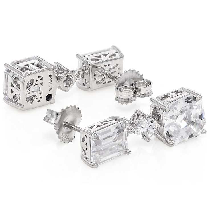 Mixed Shapes CZ Drop Earrings In Platinum-Enhanced Sterling Silver 14.31ctw