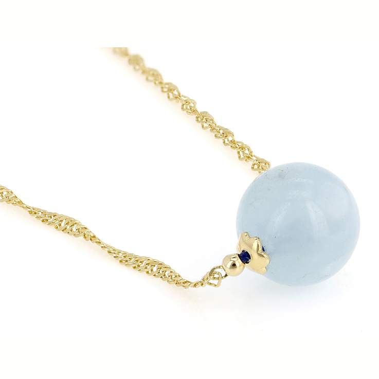 Aquamarine Solitaire Bead Necklace In 18K Gold Over Sterling Silver