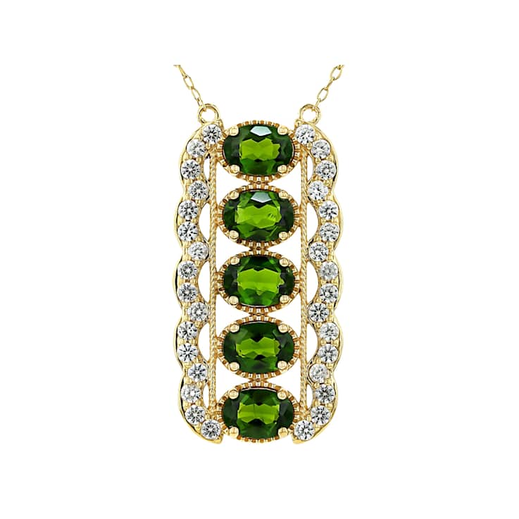 Chrome Diopside Oval And White Zircon Pendant Necklace In 18K Gold Over
Sterling Silver 4.76ctw