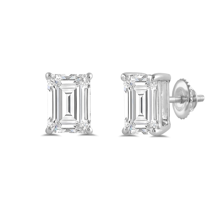White Cubic Zirconia 14k White Gold Studs With Velvet Gift Box 3.00ctw