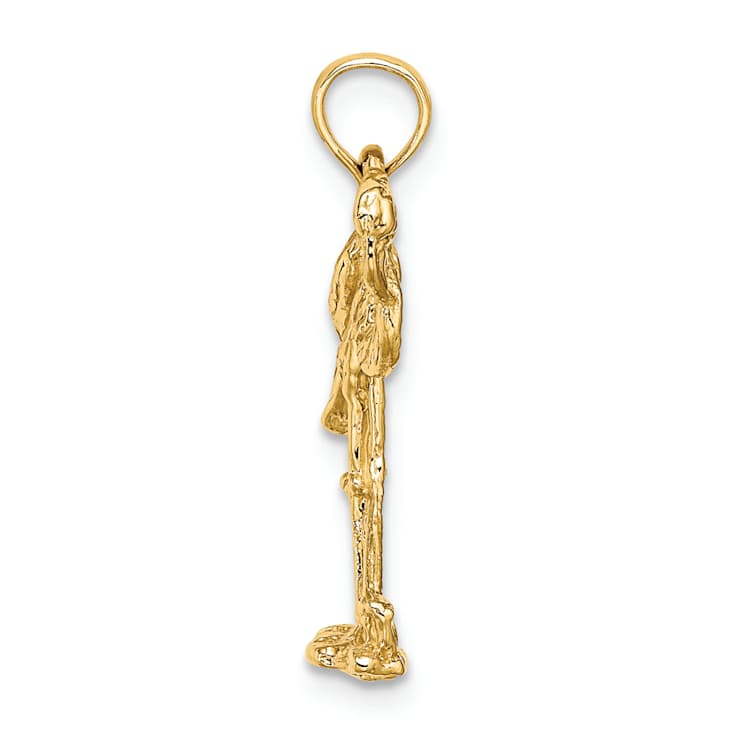10K Yellow Gold 3D Textured Flamingo with Head Up Charm