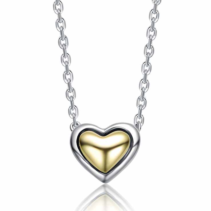 Heart Pendant Necklace In Two-Tone Rhodium Over Brass