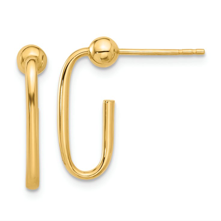 14k Yellow Gold 3/4" Polished J-Hoop Earrings