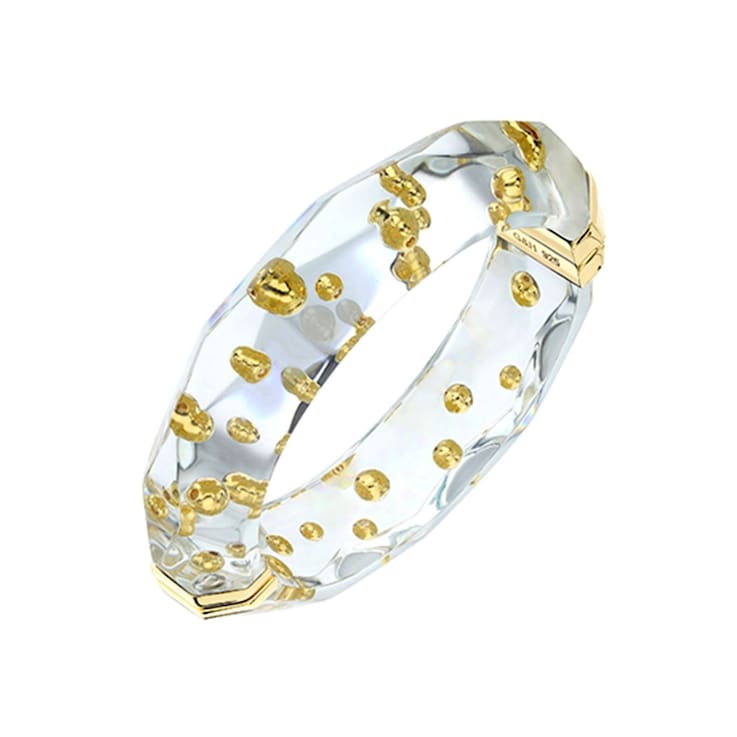 14K Yellow Gold Over Sterling Silver Clear Faceted Acrylic Bangle with Beads