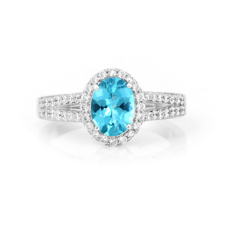 Rhodium Over Sterling Silver Paraiba Blue Apatite and Lab Grown Diamond
Oval Ring