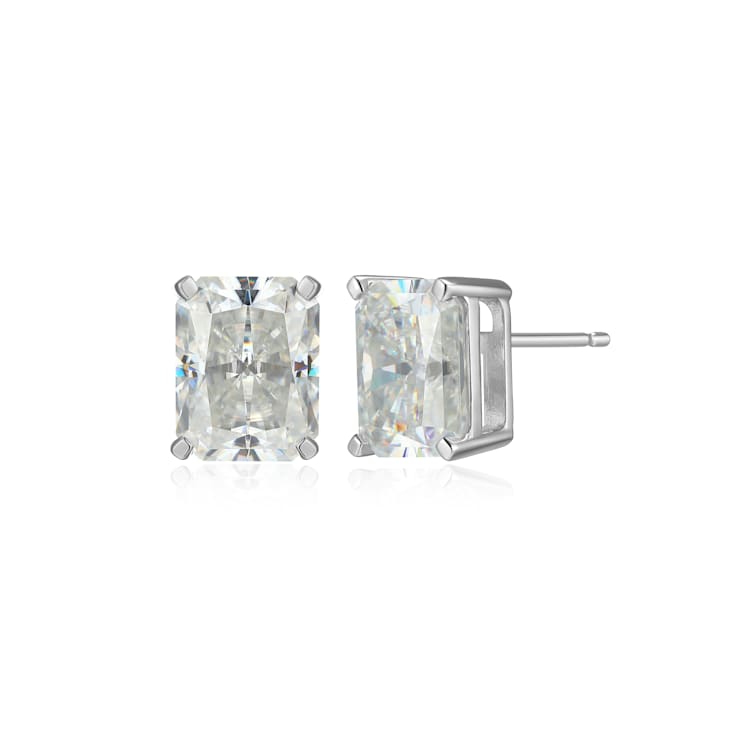 Emerald Cut Moissanite Platineve Stud Earrings 5.04ctw DEW