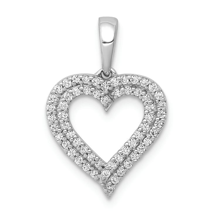 Rhodium Over 14k White Gold Two-Row Diamond Heart Pendant
