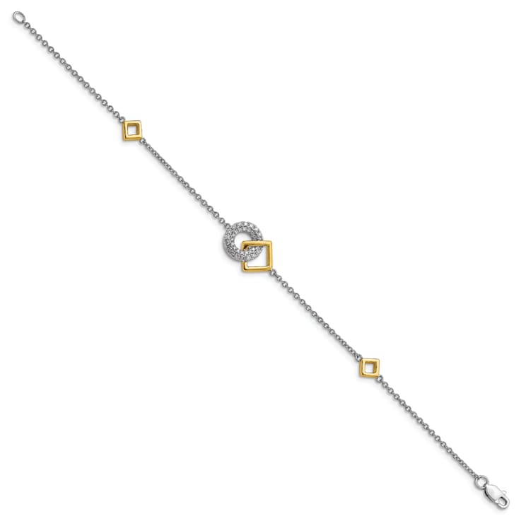 14k Yellow Gold and 14k White Gold Polished Diamond Circle and Square Bracelet