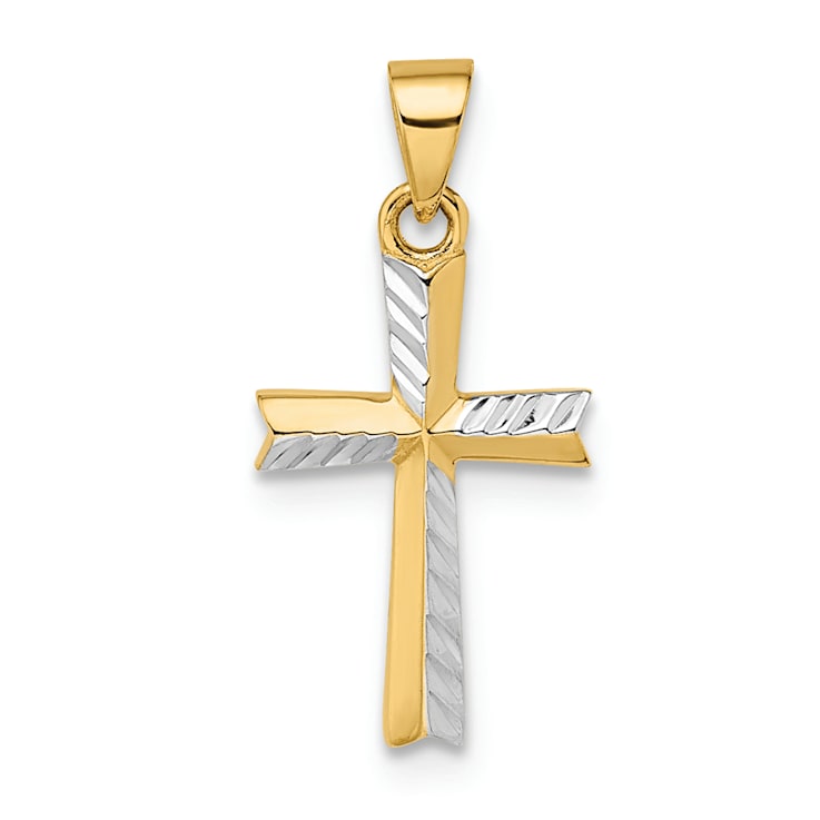 Rhodium Over 14K Two-tone Gold Diamond-cut Small Latin Cross Pendant