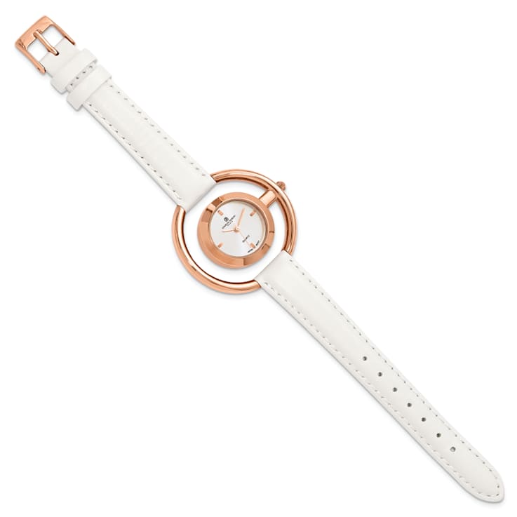 Ladies Charles Hubert Rose Finish Brass Silver-tone Dial Modern Circle Watch