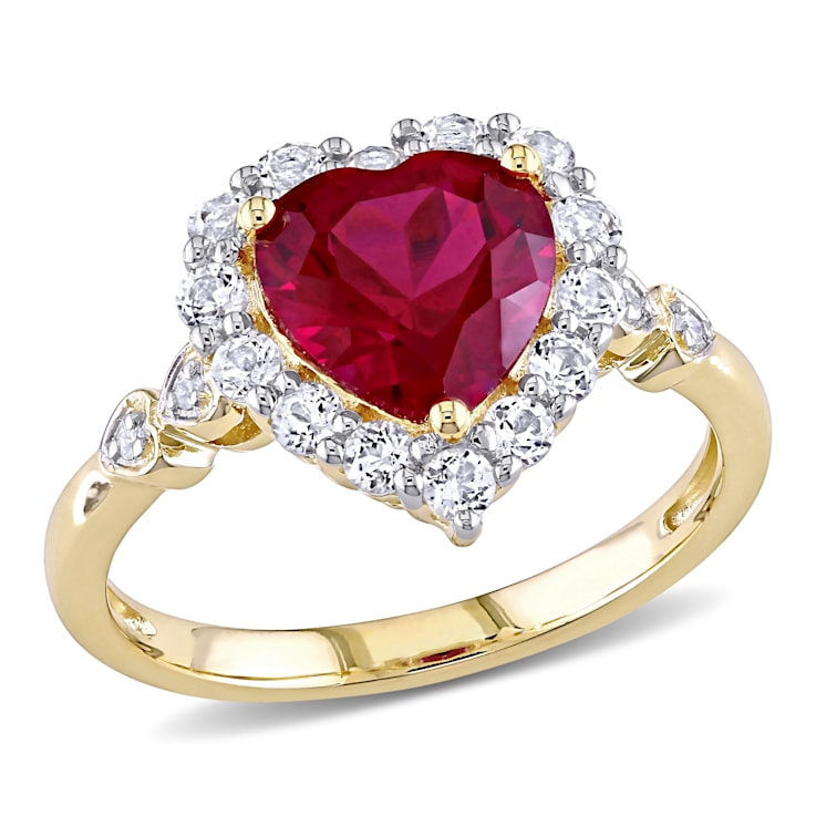 Lab Created Ruby & White Topaz and White Diamond 10k Yellow Gold
Ring 3.49ctw