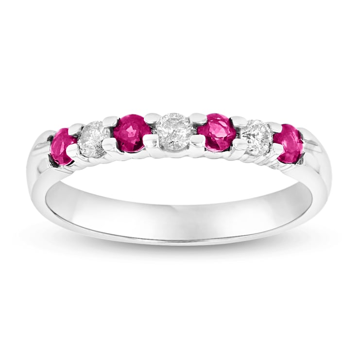 Ruby and Diamond 14k White Gold Band Ring 0.50ctw