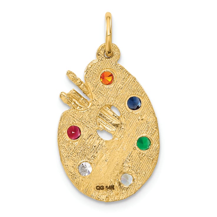 14k Yellow Gold Textured Cubic Zirconia Stones Artist Palette Charm