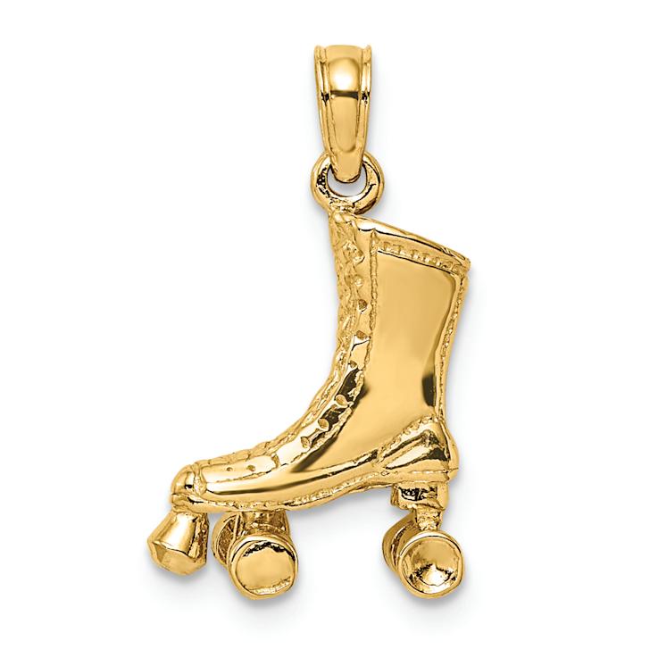 14k Yellow Gold 3D Textured Roller Skate Charm