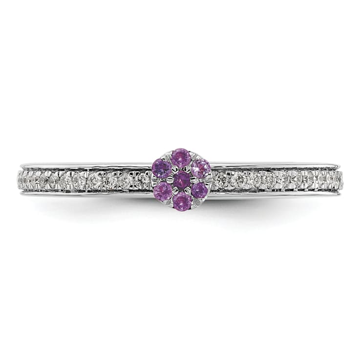 14K White Gold Stackable Expressions Amethyst and Diamond Ring 0.075ctw