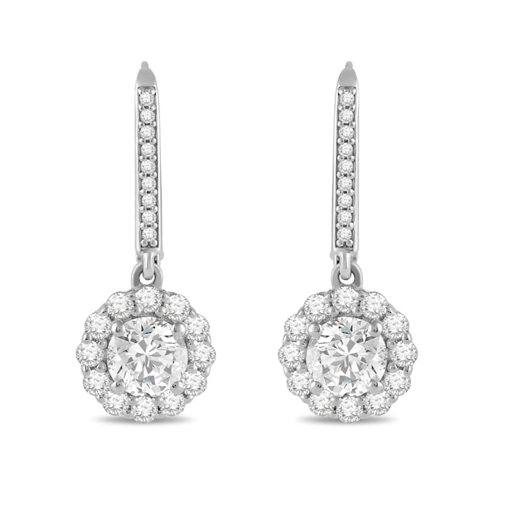 White Cubic Zirconia 14k White Gold Earrings With Velvet Gift Box 2.00ctw