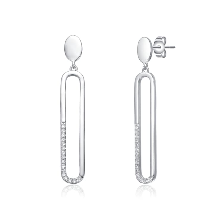 Pave CZ Oval Drop Earrings In Sterling Silver