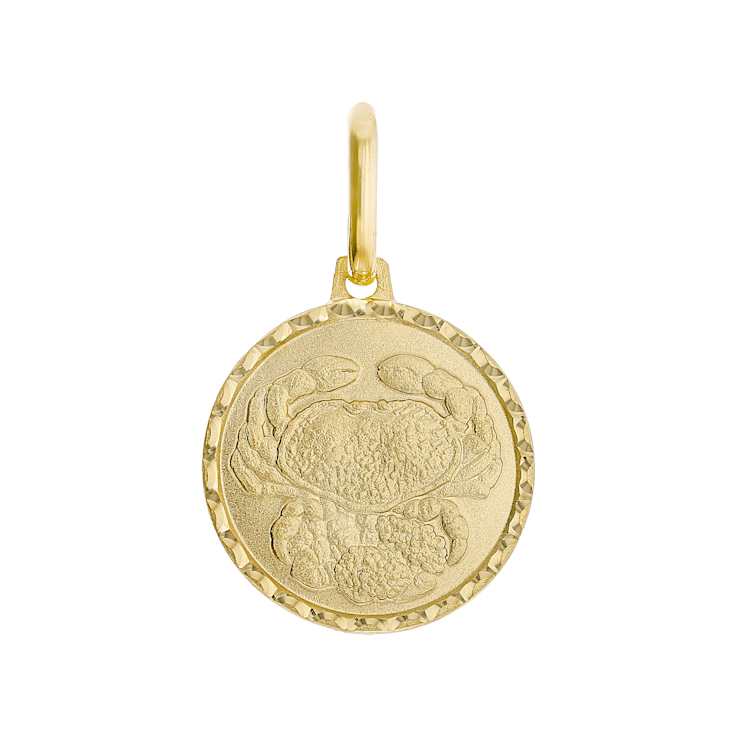 Cancer Zodiac Medallion Pendant In Solid 14K Yellow Gold