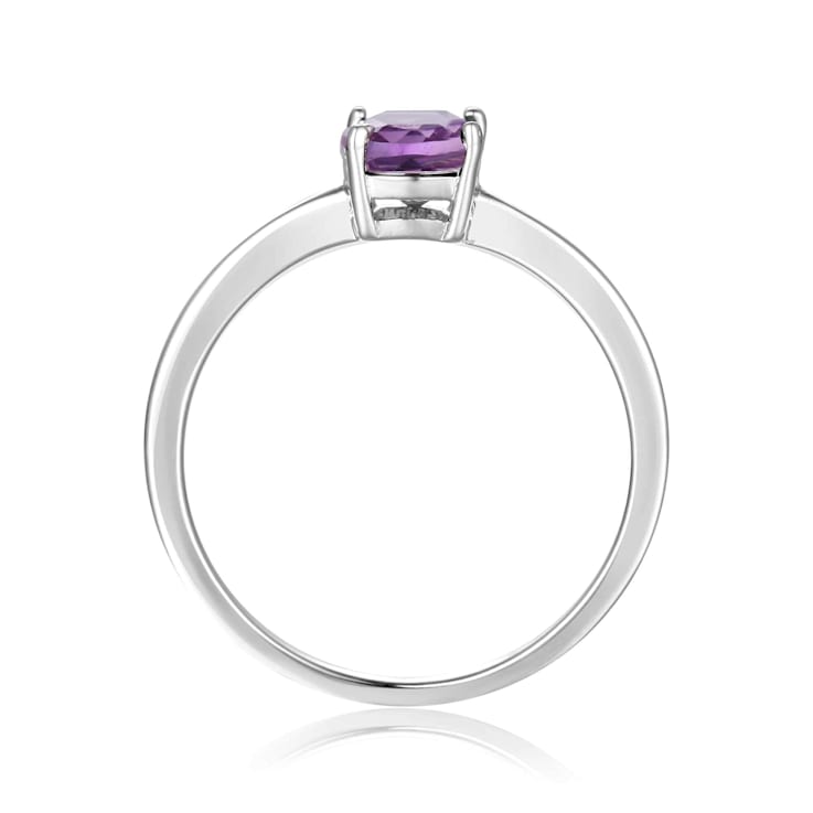 Rectangular Cushion Amethyst Sterling Silver Solitaire Ring, 0.85ct