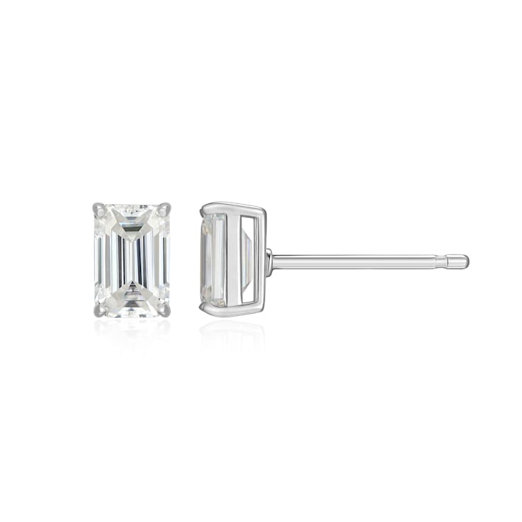 Emerald Cut Moissanite Platineve Stud Earrings 1.16ctw DEW