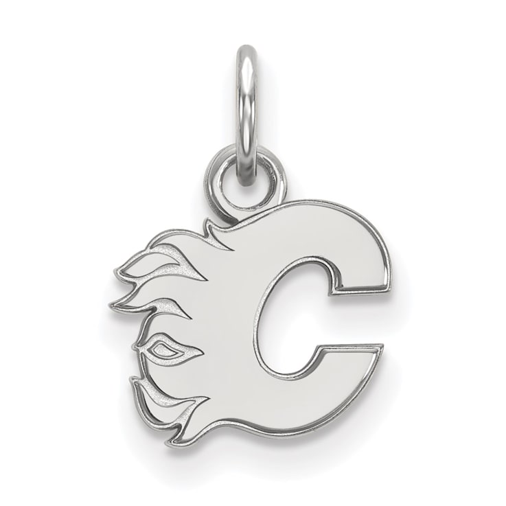 Rhodium Over Sterling Silver NHL LogoArt Calgary Flames Extra Small Pendant